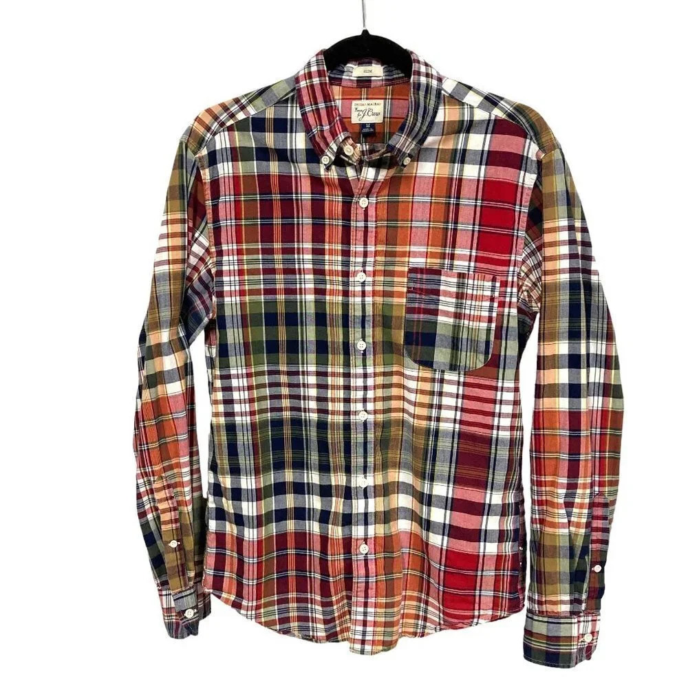 J Crew Indian‎ Madras Button-Down Long Sleeve Plaid Cotton Shirt, Medium Slim